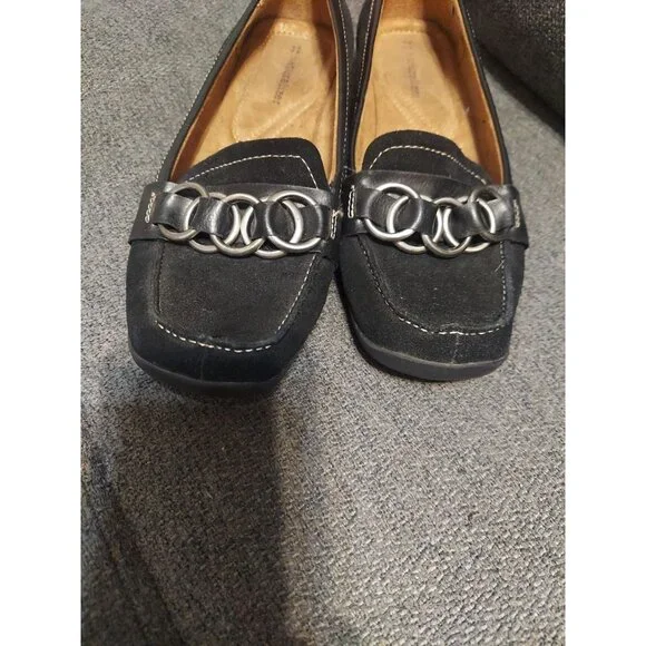 Naturalizer Shoes Womens‎ Size 7.5 Click Ballet Loafers Black Leather Suede Slip - Picture 2 of 10